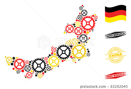 Mechanics Mosaic Inner Mongolia Map in German Flag Colors and Grunge Seals 83202045