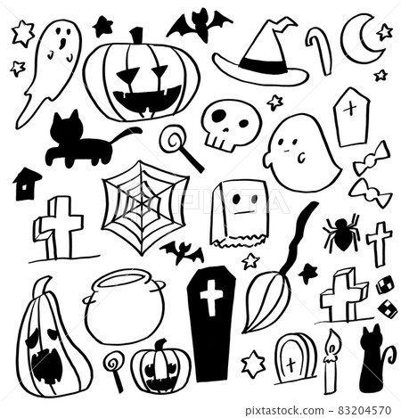 Halloween line drawing illustration set Halloween line drawing illustration set 83204570