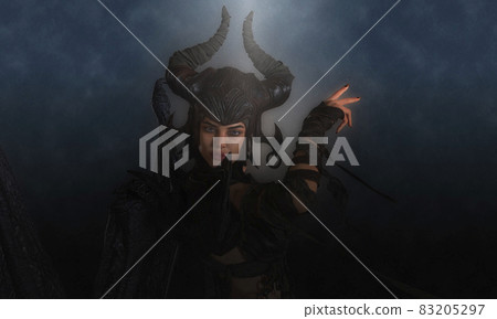 Black magic queen at night 3d illustration 83205297