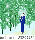 一個穿著和服拿著遮陽傘的女人的插圖 83205384
