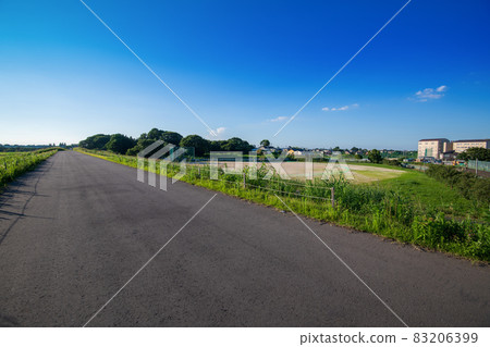 Along the bank of Arakawa, the scenery near Ageo Hirakata baseball stadium, the scenery of midsummer Along the bank of Arakawa, the scenery near Ageo Hirakata baseball stadium, the scenery of midsummer 83206399