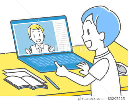 Children taking individual lessons online with the teacher 83207215