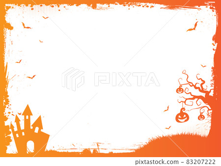 Halloween vector gradient orange background with grunge border, bat, pumpkin 83207222