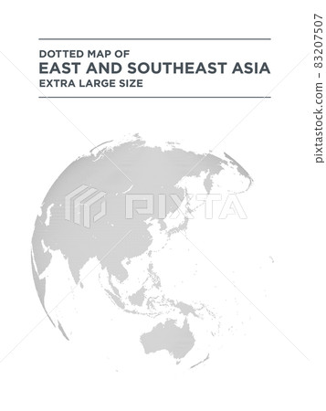以東亞和大洋洲為中心的黑白球形點圖。超大尺寸 以東亞和大洋洲為中心的黑白球形點圖。超大尺寸 83207507