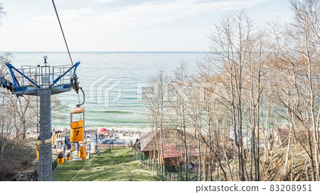 An aerial ropeway in the resort town of Svetlogorsk, Russia, descending to the Baltic Sea. An aerial ropeway in the resort town of Svetlogorsk, Russia, descending to the Baltic Sea. 83208951