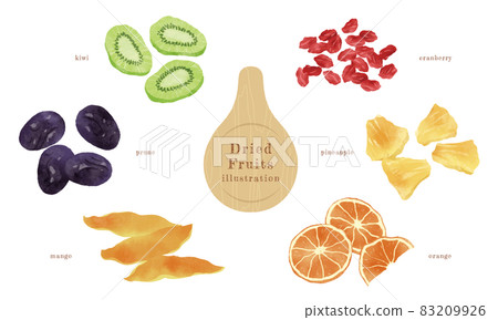 Watercolor illustration of various dried fruits-1 83209926