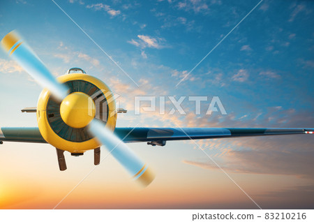 Small aircraft flying above in the blue sky Small aircraft flying above in the blue sky 83210216
