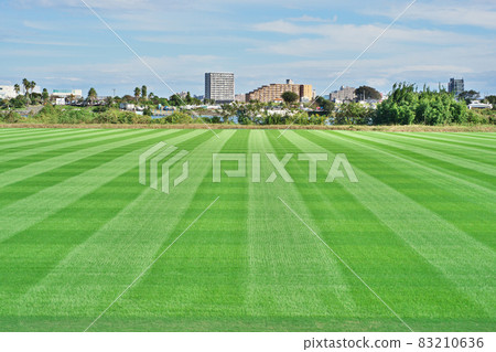 草坪維護後的足球練習場 83210636