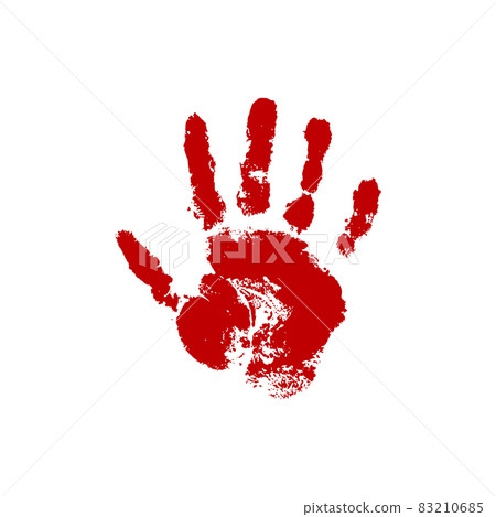 Blood hand print on a white isolated background. Red print. Vector illustration. Blood hand print on a white isolated background. Red print. Vector illustration. 83210685