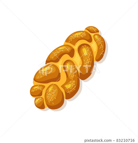 Challah, holiday jewish braided loaf on isolated background. Saturday bread. Vector cartoon illustration. 83210716