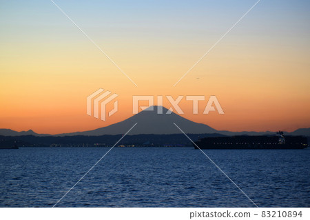 Evening view of Mt. Fuji seen from the ferry Evening view of Mt. Fuji seen from the ferry 83210894