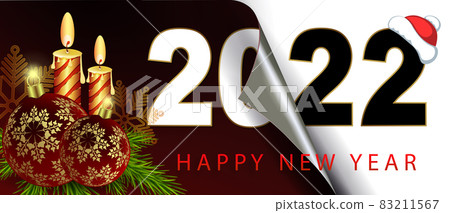 Happy new year 2022, christmas composition folded sheet of black and white shade, burning candles Happy new year 2022, christmas composition folded sheet of black and white shade, burning candles 83211567