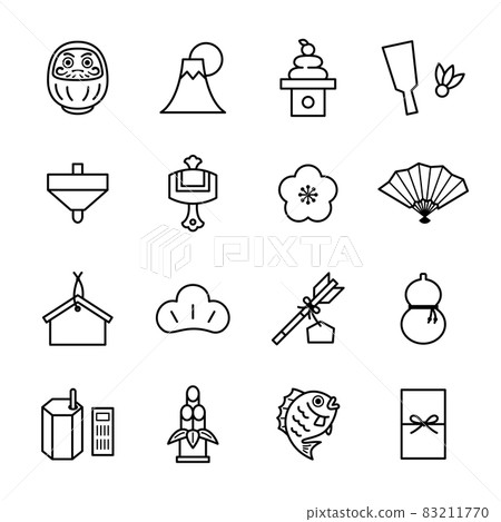 Line drawing icon of New Year's card material 83211770