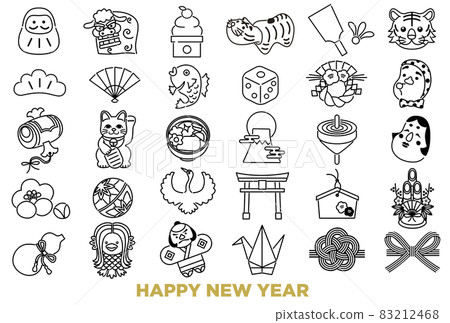新年和新年賀卡幸運符圖標集 83212468