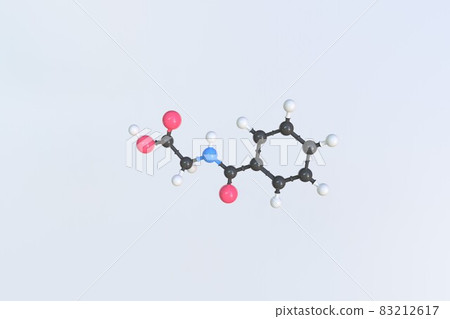 Hippuric acid molecule made with balls, isolated molecular model. 3D rendering Hippuric acid molecule made with balls, isolated molecular model. 3D rendering 83212617