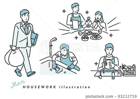 一個男人做日常家務的形象插畫素材 83212719