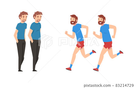 Fat and Slim Man Before and After Weight Loss Vector Set 83214729