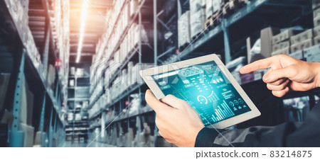 Warehouse management innovative software in computer for real time monitoring Warehouse management innovative software in computer for real time monitoring 83214875