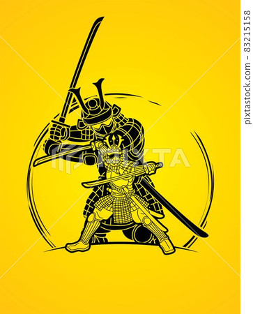 Group of Samurai Warrior with Weapon Japanese Fighter  Ronin Cartoon Graphic Vector 83215158