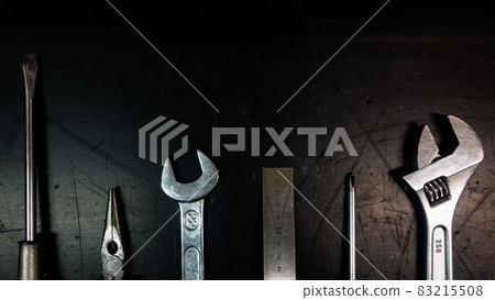 Work tools used for DIY and repair Minus screwdriver Pliers Spanner Ruler Phillips screwdriver Monkey wrench Work tools used for DIY and repair Minus screwdriver Pliers Spanner Ruler Phillips screwdriver Monkey wrench 83215508