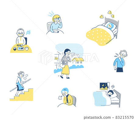 一組針對身體狀況不佳的女性的各種場景 一組針對身體狀況不佳的女性的各種場景 83215570