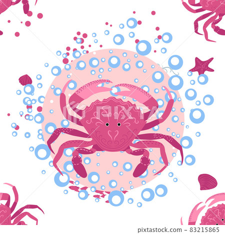 Crab marine life, fish, animals bright seamless pattern. sea travel, snorkeling with animals, tropical fish Crab marine life, fish, animals bright seamless pattern. sea travel, snorkeling with animals, tropical fish 83215865