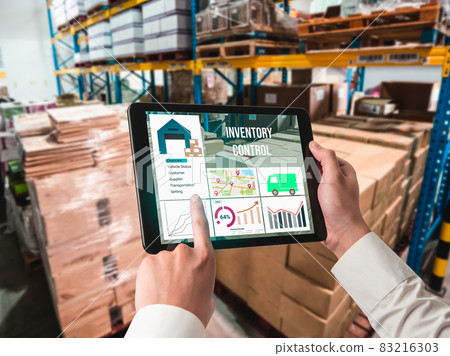 Warehouse management innovative software in computer for real time monitoring Warehouse management innovative software in computer for real time monitoring 83216303