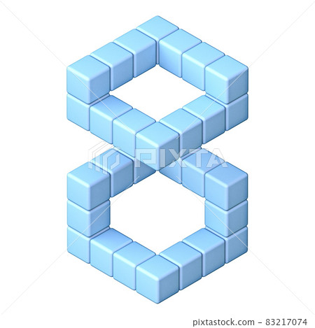 Blue cube orthographic font Number 8 EIGHT 3D 83217074