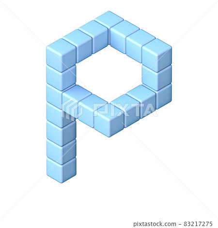 Blue cube orthographic font Letter P 3D 83217275