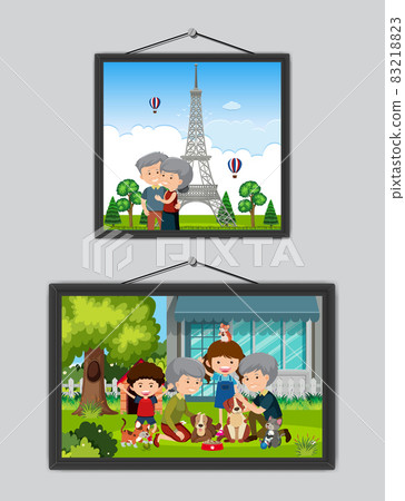 Family photo frames hanging on the wall 83218823