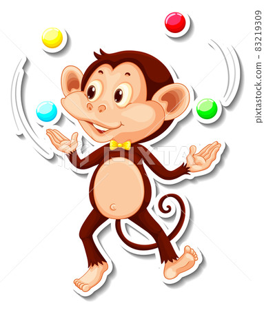 Monkey juggling balls cartoon character sticker 83219309