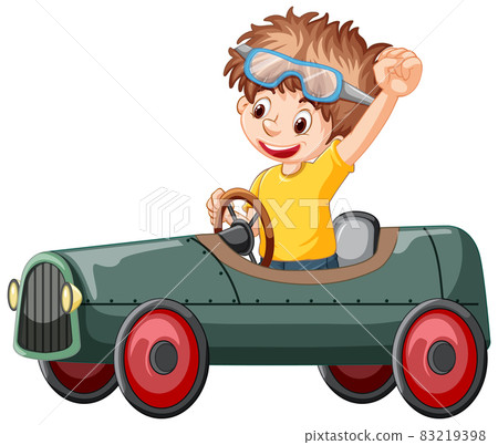 A boy driving mini car toy on white background A boy driving mini car toy on white background 83219398