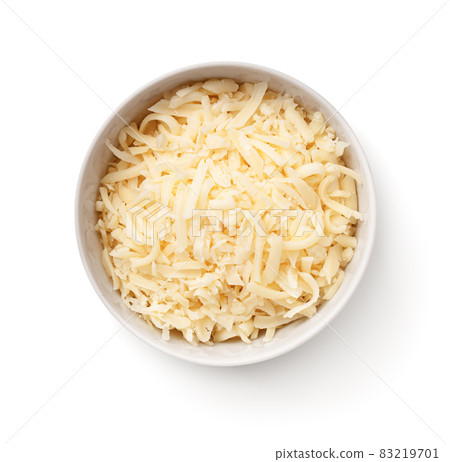 Grated Gouda Cheese In White Bowl Isolated Grated Gouda Cheese In White Bowl Isolated 83219701