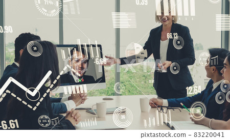 Creative visual of business people in a corporate staff meeting on video call Creative visual of business people in a corporate staff meeting on video call 83220041