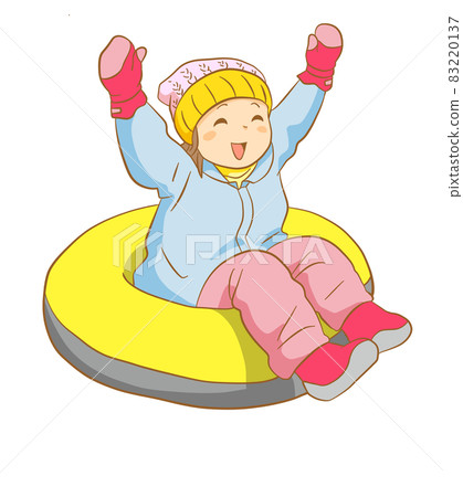 Kids playing with snow tubes 83220137