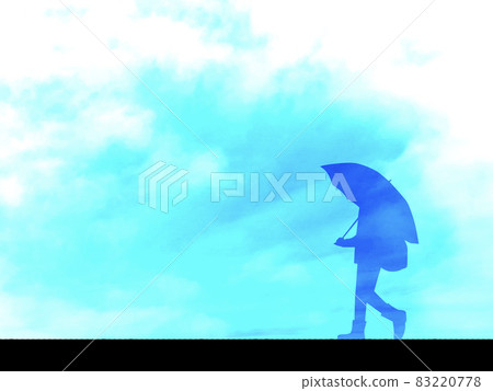 帶著傘藍色天空背景行走的孩子 帶著傘藍色天空背景行走的孩子 83220778