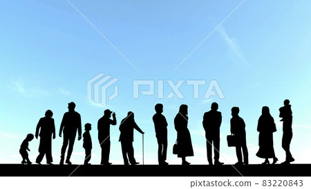 Silhouettes of people of various generations_blue sky background 83220843