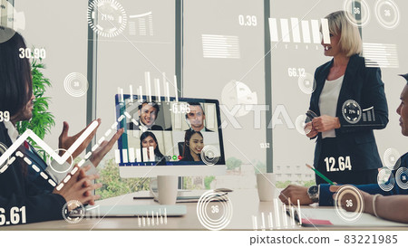 Creative visual of business people in a corporate staff meeting on video call Creative visual of business people in a corporate staff meeting on video call 83221985