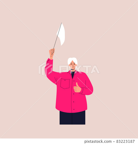 Young male cartoon character with flag in his hands. Activists and volunteers. The concept of voting, training, education. Vector illustration. Eps 10. Young male cartoon character with flag in his hands. Activists and volunteers. The concept of voting, training, education. Vector illustration. Eps 10. 83223187