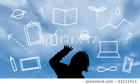 SDGs-style illustrations around children raising their hands 83223413