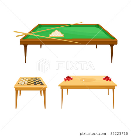 Board games set. Billiard, checkers and beer pong tables vector illustration 83225716