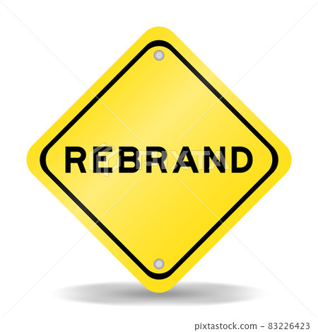 Yellow color transportation sign with word rebrand on white background 83226423
