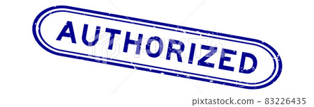 Grunge blue authorized word rubber seal stamp on white background 83226435
