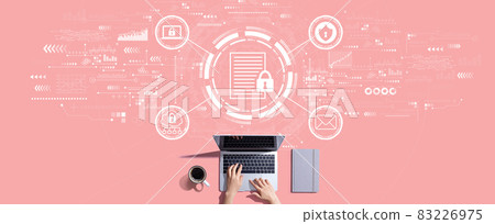 Data protection concept with person working with laptop 83226975