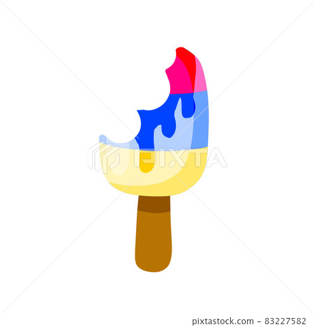 Bitten Ice cream on stick. Summer dessert. Multi-colored delicacy Bitten Ice cream on stick. Summer dessert. Multi-colored delicacy 83227582
