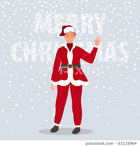 Happy man wearing in Santa Claus clothes on snow background Merry Christmas concept. Vector illustration Happy man wearing in Santa Claus clothes on snow background Merry Christmas concept. Vector illustration 83228964