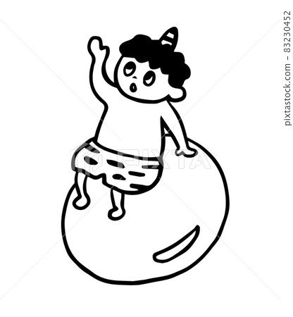 A demon that sits on a bean and raises his hand 83230452