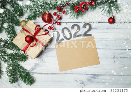 christmas mock up with new year decorations, snowflakes, toys and gift boxes with place for copy text. christmas mock up with new year decorations, snowflakes, toys and gift boxes with place for copy text. 83231175