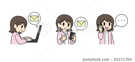 Inquiry illustration set with cute touch (female) Inquiry illustration set with cute touch (female) 83231704