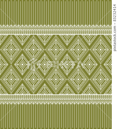 White Symmetry Geometric Ethnic or Tribal Seamless Pattern on Green Background 83232414